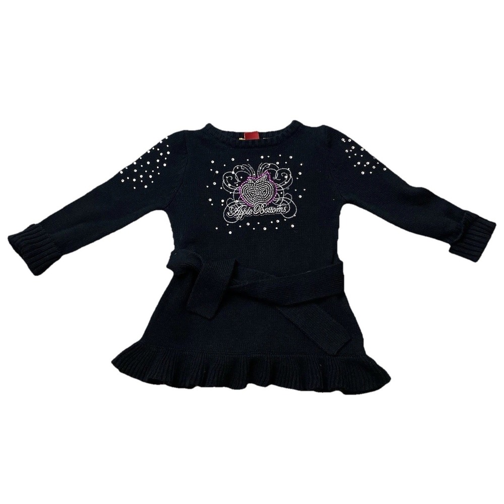 Apple Bottoms Tunic Sweater Rhinestone Belted Girls 6X Black Y2k
